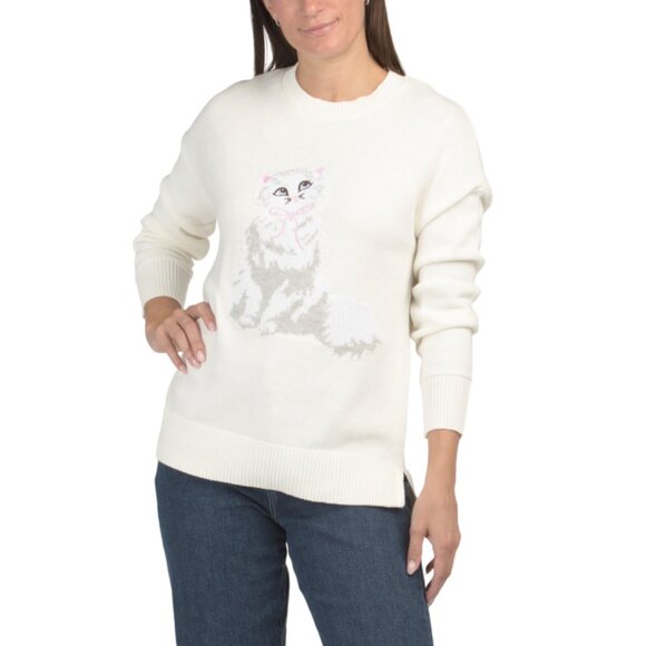 SINCERELY JULES Eggnog Cat Pullover Sweater With Matching Coin Purse - Picture 1 of 2
